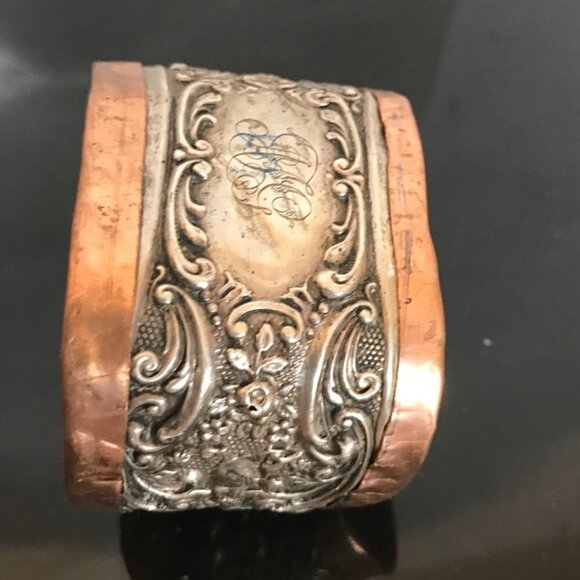 Antique Sterling Silver Cherub Solid Copper Cuff Doves Rustic Mens Mans Cowboy